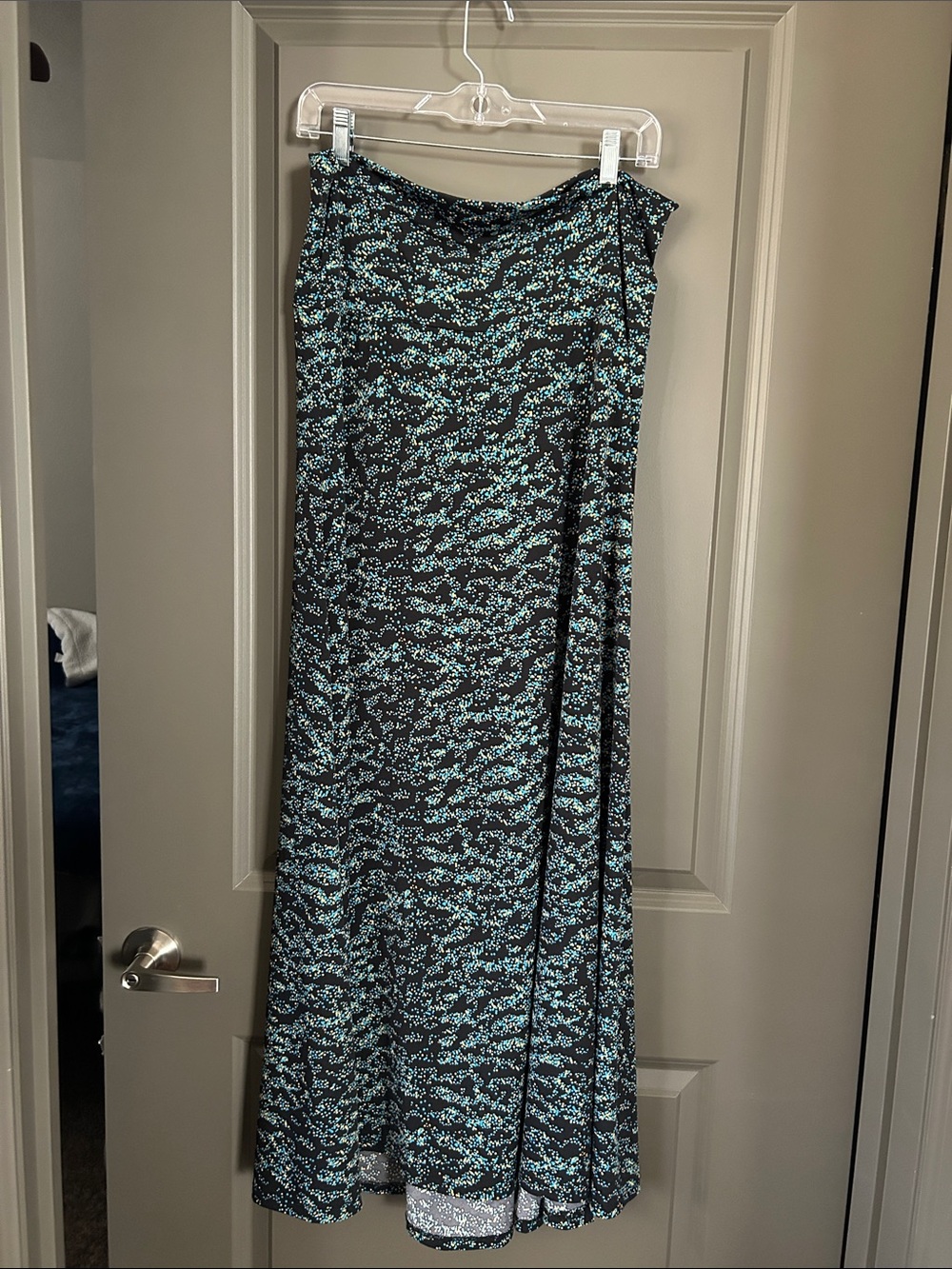 LuLaRoe Black Maxi Skirt with Teal Print